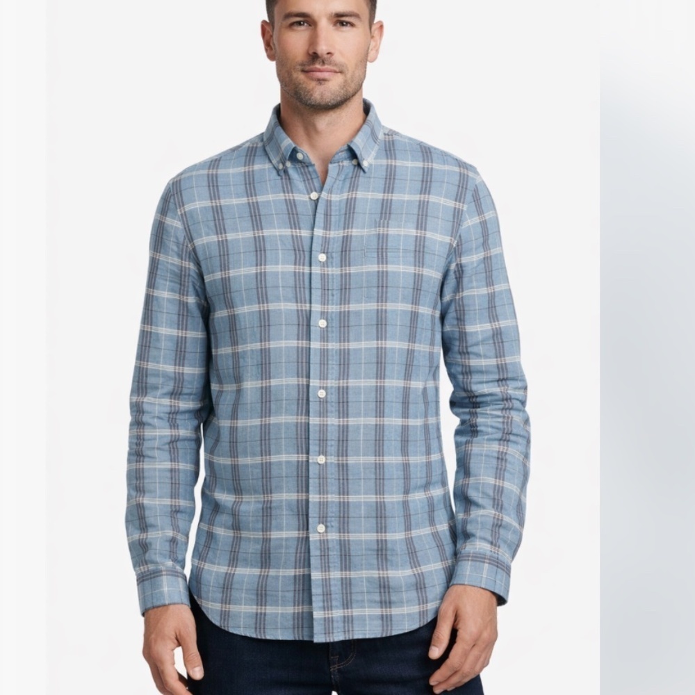 Untuckit Garzon Blue Plaid Slim Fit Long Sleeve Button-up Shirt Size XL